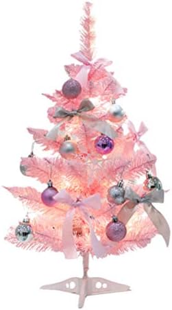 Amosfun Мини Коледно Дърво, Розова Коледно Дърво с Лък Коледна Топка Коледен Декор Коледен Орнамент 60см