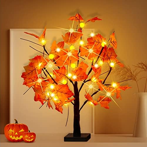 YEECHUN 24-Инчов Изкуствено Есен Осветено Кленовое Дърво 24 Led Фенер от Тиква За Батерии за Хелоуин, Деня на Благодарността, Коледа Реколтата, за Декорация на Дома
