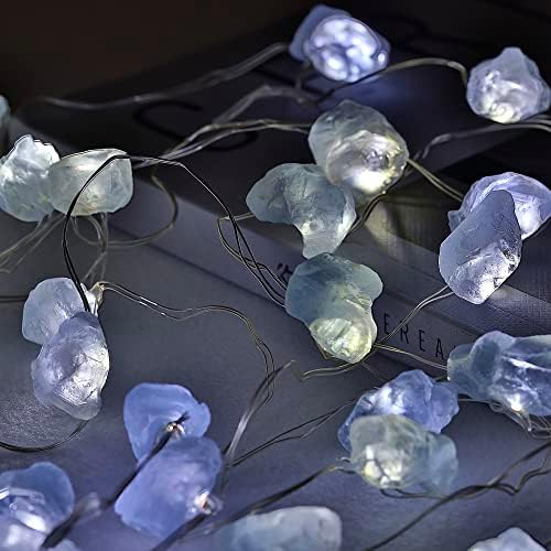 Гирлянди MIYA LIFE от Естествен Целестита, Истинските сини камъни, захранван от USB / батерия 9 фута 30 светодиоди От