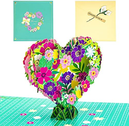 Всплывающая картичка с благодарност Sharonlily, 3D изскачащи картички за рожден ден, подарък карта с цветен венец и специален плик за родители, баби и дядовци, жена си, съ?