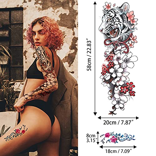 Временни татуировки Aresvns в цялата страна за жени и мъже, 8 Листа (22,83× 7,87), е Много Голяма японската татуировка