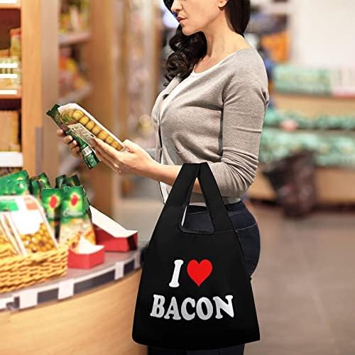 I Love Bacon на Торби за Многократна употреба за Пазаруване, Сгъваеми Леки Чанти за храни, Сладко Чанта за пазаруване