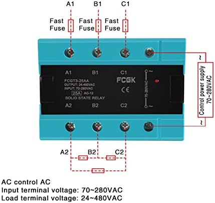 Трифазно твердотельное реле GICK DA 25A 40A 100A на постоянен ток в променлив трифазни SSR 3-32 vdc 24-480 В (Цвят: DC Control AC, Размер: 100A)