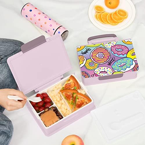 ALAZA Rainbow Donuts, Цветен Обяд-бокс за Bento, Херметични Контейнери за обяд, които не съдържат BPA, с вилица и лъжица,