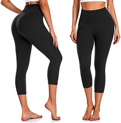 НОВИ, МЛАДИ Гамаши Капри от 3 опаковки за жени с джобове-Черни Спортни Панталони за Йога с висока талия и контрол на