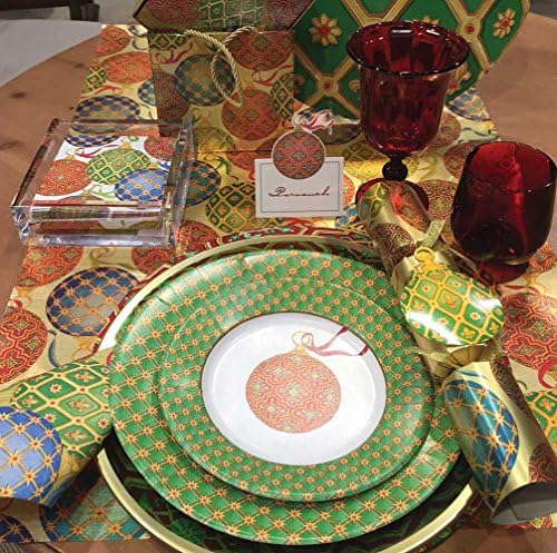 Ястие с Салатными/Десертными тарелками Caspari 12611SP Imperial Ornaments Gold, Зелен, (Опаковка от 8 броя)