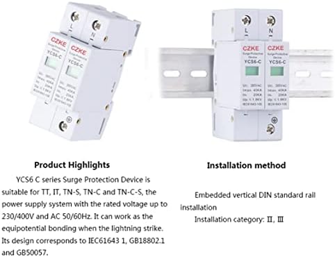 XUEFU YCS6 Series AC SPD 2P 385V Защита от пренапрежение за дома Защитно устройство за защита от ниско напрежение (Цвят: