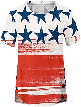 2023 Ден на Независимостта Блузи за Жени с участието на Американски Флаг, Тениска с Къс Ръкав и Нередовни Подолом, Блузи,