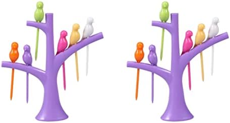 12 бр., празнична птица за дърво, инструмент във формата на пластмасова лилава клечки за зъби, държач за дома, вилици,