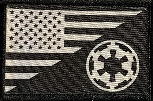 Имперският герб на империята на Междузвездни войни, флага на САЩ, пластир с ниско морален дух. На пластира с плетене