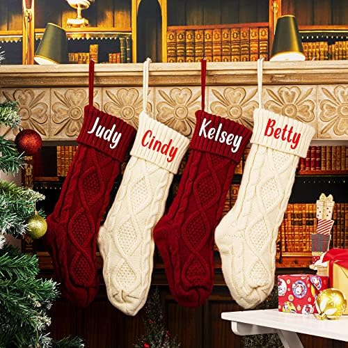 MOSTOP Персонализирани Коледни Чорапи, 18-цолови Коледни Чорапи с Потребителски Име, Възли и по Кабел, за Украса на Семейния