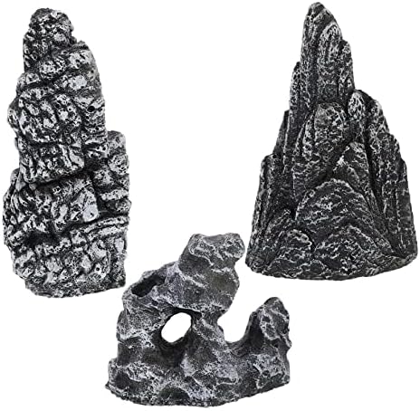 Veemoon, 3 предмет, украса за скали, изкуствени декорации за аквариум, камъни за скали, аквариум, тъмно сива мазилка