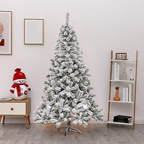 ZPEE Бяла Коледно Дърво, PVC и алуминий, Изкуствена Борова Елха със Сняг Флокированием на панти с Метална стойка Лесно