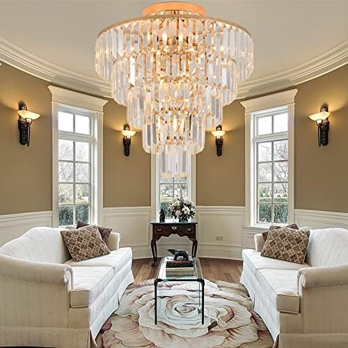 Модерни Златни Кристални Полилеи MonDaufie, 5-Различен Кръг Лампа с подово Монтиране, Голям Модерен и Луксозен Тавана