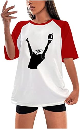 Бейзболни Графични Тениски Дамски Raglan с Цветен Блок, Тениски С Къс ръкав, Летни Блузи Свободно Намаляване С Къс ръкав