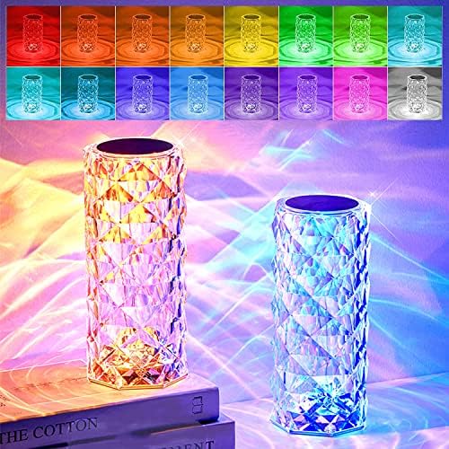 Кристален лампа Liaojiong, 2 комплекта, 16 Промяна на Цвета RGB, Акумулаторна Настолна Лампа от Розов кристал с USB +