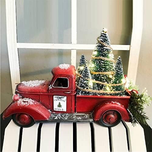 Червен Селска Камион Коледен Централният Елемент, Коледен Декор Червен Камион Селска Къща Ретро Червен Пикап с Коледни