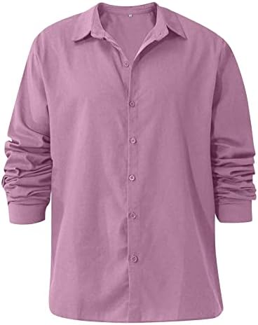 Мъжки Памучни Ленени Ризи с дълъг ръкав, Ежедневни Удобна Риза с Копчета, Обикновена Засаждане на Летни Плажни Блузи,