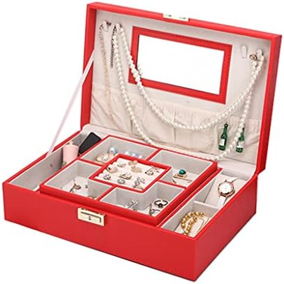 N/A Двупластова Кутия за съхранение на бижута, изработени от изкуствена кожа в Корейски стил, Кутия за съхранение на Огърлици и Кулон (Цвят: A, Размер: 20 * 31 * 9.5 СМ)