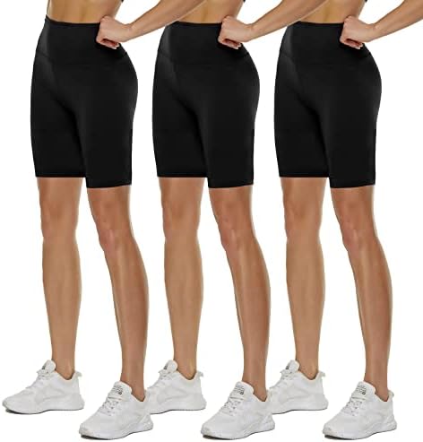 QGGQDD 3 опаковки Байкерских шорти с висока талия за жени – 5 Мазни Меки Черни Спортни къси Панталони за Йога