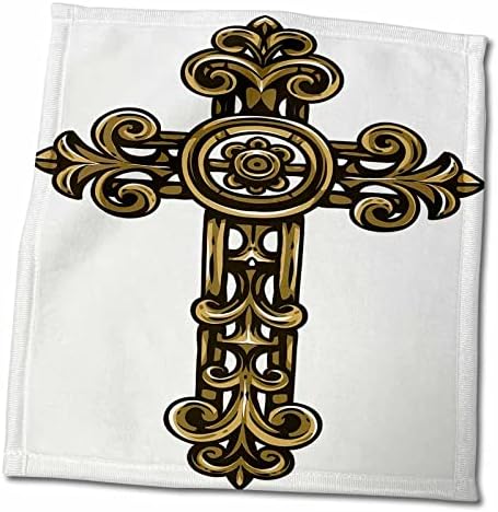 Кърпа за ръце с Религиозни Кръст 3D Rose Brown Scroll/Спортно Кърпа, 15 x 22, Бяла