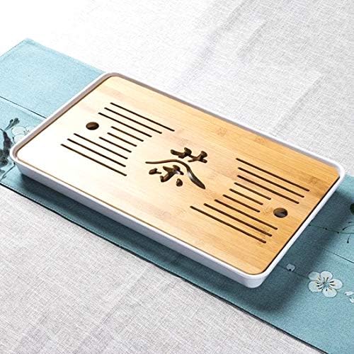 13-Инчовата Бамбук Китайска Кутия за масло от Чаено тава Gongfu за Съхранение на Вода за Чай от сервиза Kungfu (Бял)