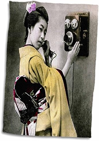 3dRose Реколта Японска Гейша, Която обаждане По телефона Ръчно с ръчна тонированием - Кърпи (twl-246623-1)