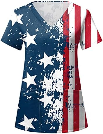 viyabling Американски Флаг, на 4 юли, Женски Нагънат Ежедневни Блузи с Пищни ръкави, Летни Тениски с V-образно деколте,