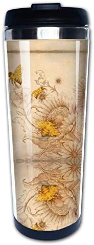NVJUI JUFOPL Селска Мед, Пчелите, Диви цветя, Кафеена Чаша за пътуване, Мъжки и Дамски, 14 грама, С панти капак от Неръждаема