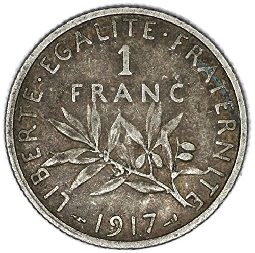 1917 FR Френското сребро КМ# 844,1 1 франк е един Много добър