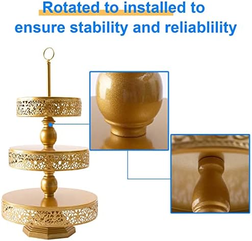 weharnar Златна Поставка за Кифли - Многослоен Десерт Маса, Комплект за Показване на 3 Нива Метален Златен Сервировочный
