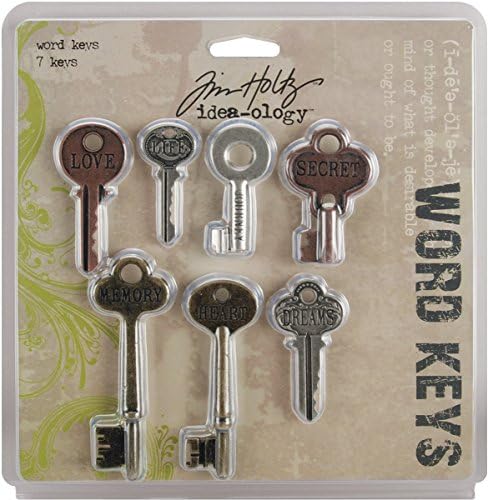 Метални ключове Word от Tim Holtz Idea-ology, 7 ключове в опаковка, Различни размери, антични, TH92680