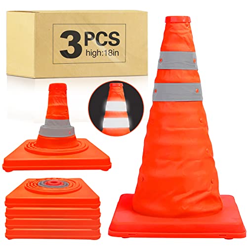 [5 опаковки] 18-цолови сгъваеми шишарки безопасността на движението по пътищата - места за паркиране, шишарки с отразяващи ошейниками, оранжеви конуси сигурност за п?