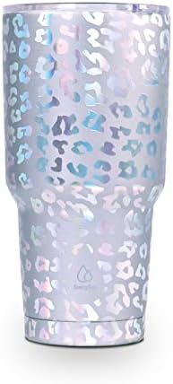 Swig Sip 30 мл Леопард Tumbler - Чаша с лазерен печат и капак + Многократна употреба Сламки за пиене с принтом Софтбол