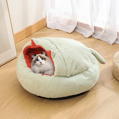 La La Пет® Легло за малко куче, Легло за котки с одеало с качулка, пещера за котки с пончиками, Кръгла уютна и успокояваща