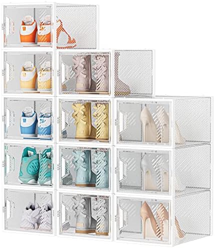 SIMPDIY За Съхранение на обувки, 12 Опаковки, Голям Органайзер за обувки в Гардероба, Кутии за Обувки, От Прозрачна Пластмаса, Штабелируемые Кутии За Съхранение на обувк