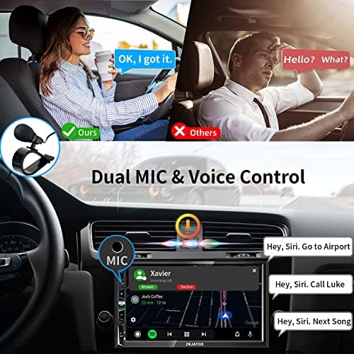Автомобилна стерео система с двоен Din, съвместима с Apple CarPlay и Android Auto и гласов контрол, Авто радио със 7-инчов