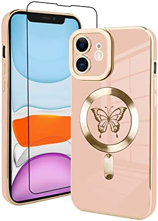 Магнитен калъф Fiyart за iPhone 11, съвместим с безжична зареждане MagSafe, Приятен за Носене-пеперуда за телефон с защитно