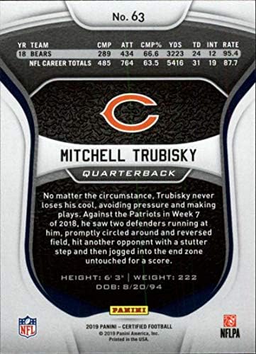 Официалната търговска картичка Панини Футбол, сертифицирана от NFL №63 2019 година Мичъл Трубиски Чикаго Беарз