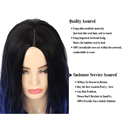 Baruisi Черно-сини перуки за жени с дълга ликвидация средна част, вълнообразни перука от синя коса, синтетични взаимозаменяеми