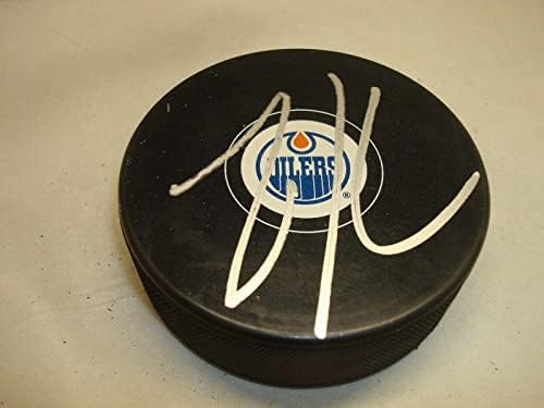 Зак Кассиан подписа хокей шайба Едмънтън Ойлърс с автограф 1А - за Миене на НХЛ с автограф