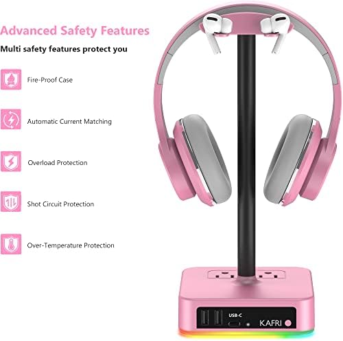 Поставка за слушалки KAFRI RGB с USB-зарядно устройство, Настолна Детска Слушалки, стойка за закачалки, багажник с 3