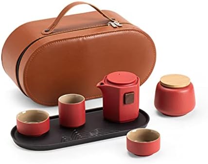 Чай HOUKAI за Пътуване, Пълен комплект Керамичен чайник на Три чаши с Чайным тава, Висококачествен Подарък Преносим комплект,