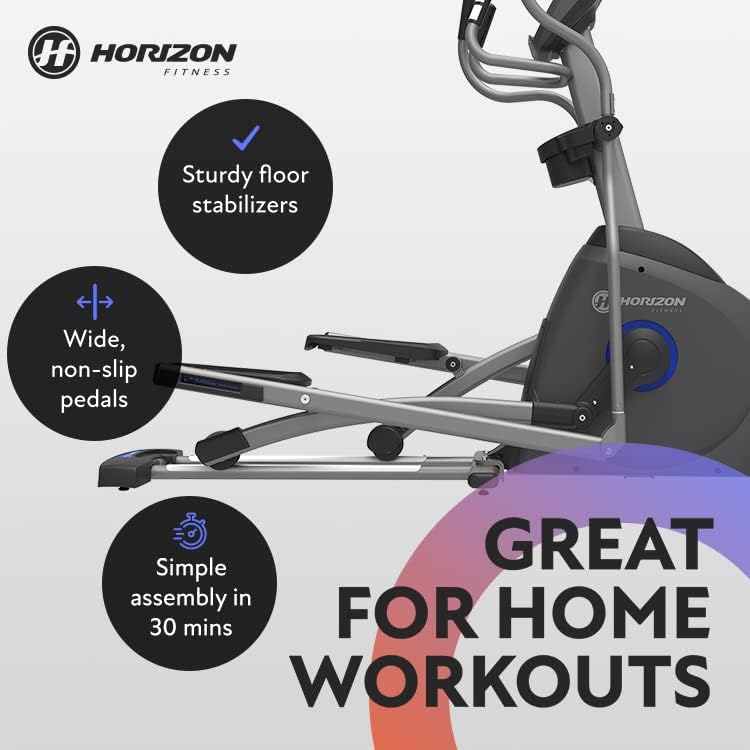Елиптичен тренажор Хоризонт Фитнес EX-59 за домашни тренировки, фитнес и кардио, Компактен крос-тренажор с Bluetooth,