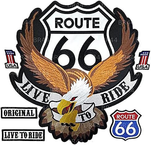 MOT267T 81 Route 66 Патриотичен Американски Орел Голяма Бродирана Нашивка Рокер Мотоциклет Жилетка Колоездач