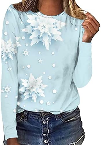 lcziwo / Дамски Блузи с дълъг ръкав, Скъпа Блуза с кръгло деколте и Принтом, Тениски, Ежедневни Тениски, Празничен Лек
