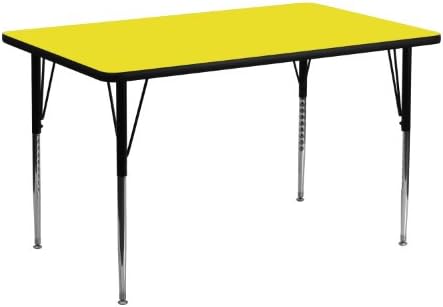 Флаш мебели 24 W x 48Л Правоъгълен жълт маса от ламинат HP за спорт - стандартни регулируеми крака