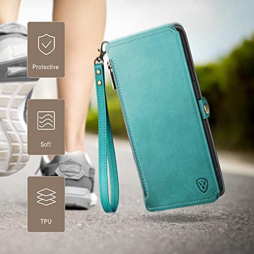 XcaseBar за iPhone 11 6,1 Чанта-портфейл със собственик на кредитната карта, 【Заключване RFID】 Флип-книжка с цип, за
