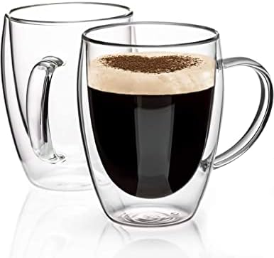 Стъклени чаши за кафе Chanlida с двойни стени, (Набор -2) 12 унции-чаши за Кафе от прозрачно стъкло с дръжка, Изолиран