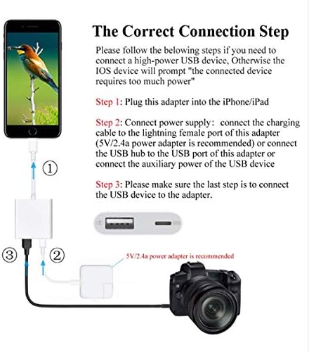 Адаптер за камера Светкавица, USB, Сертифициран от Apple USB-конектор за четене OTG с вход за зареждане, Кабел за зарядно
